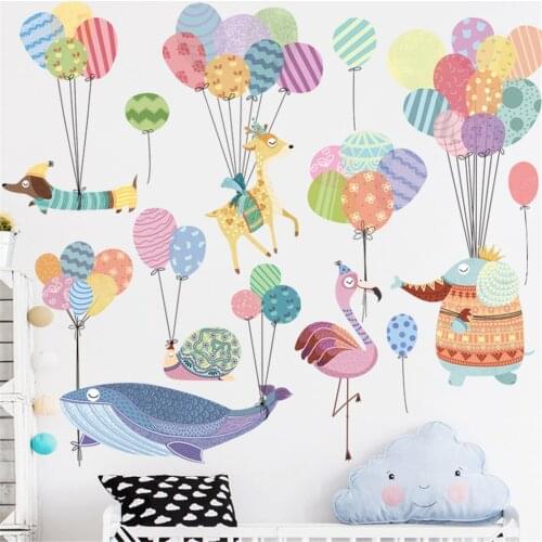 BalleenShiny Cartoon Childrens Room Classroom Wall Stickers Creative Hot Air Balloon Cute Animal Self-adhesive Wall Decals