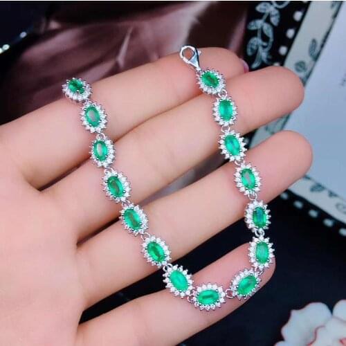100% Natural And Real Emerald bangle Bracelet Solid S925 Sterling Silver For Women Color Gem Stone Rings Fine Jewelry