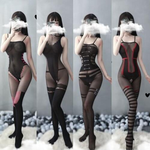 Black Sexy Latex Catsuit Women Erotic Costumes Open Crotch Bodystockings Nylon Tights Transparent Lenceria Erotica Mujer Sexi