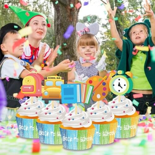 Kids Welcome Back to School Party School Bag Cake Toppers Wrapper Cake Party Decorations Ruler Book Cupcake Decorating Supplies
