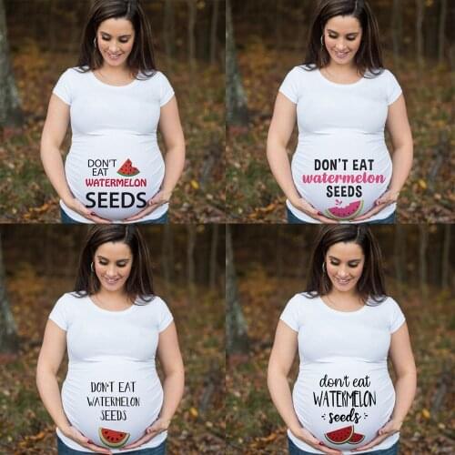 Don't Eat Watermelon Seeds Pregnant Anouncement T-Shirt Cute Print Pregnancy Plus-Size Short Sleeve T-Shirt Tops Maternity Cloth