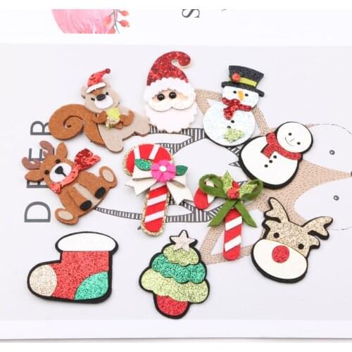 Glitter Christmas Style patch Sticker 3pcs/Lot Kawaii House Snowman Deer Tree Socks Candy Cane Bells Deer Buttons Hair Bow DIY
