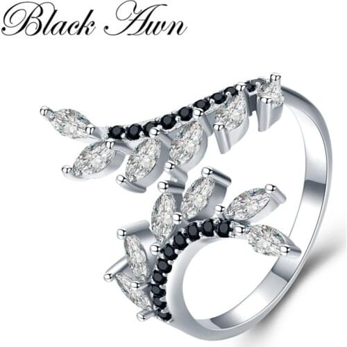 Hygerbole 2.7g 925 Sterling Silver Fine Jewelry Engagement Black Spinel Engagement Open Rings for Women G029