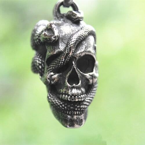 Personality 316L Stainless Steel Skull Pendant Gothpunk Style Snake Skeleton Pendant Motorcycle Party Men Women Biker Jewelry