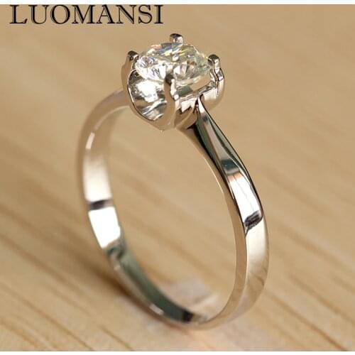 Luomansi Really 0.5CT 1CT 2CT D Color Moissanite Ring 18K White Gold Horn Rings Womens Party Fine-Jewelry