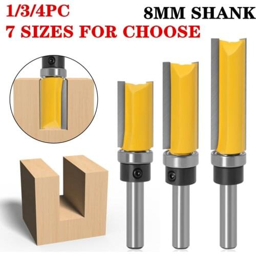1-3pc 8mm Shank Straight End Mill Template Trim Hinge Mortising Router Bit Trimmer Cleaning Flush Trim Box Bits
