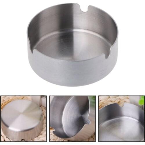 Round Stainless Steel Ashtray Tabletop Silver Cigarette Tray Portable Case Au03 21 Dropshipping