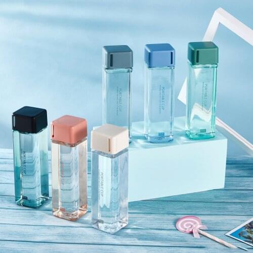 Square Transparent Water Cup Simple and Portable Plastic Water Cup Leak-proof Transparent and Drop-resistant Cute Water Bottle
