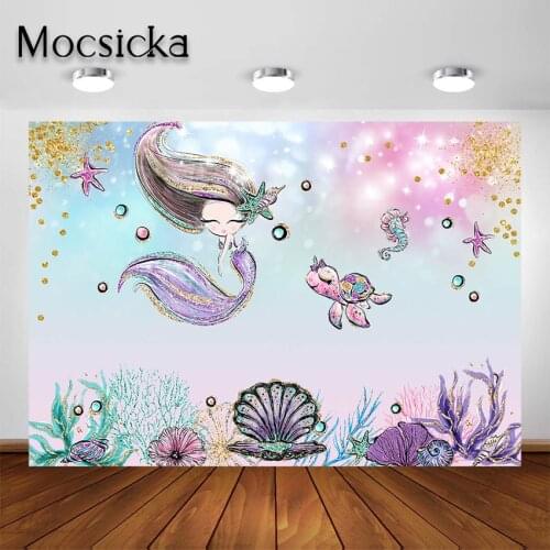 Mocsicka Mermaid Party Backdrop Under The Sea Mermaid Baby Shower Birthday Party Photography Background Decorations Banner