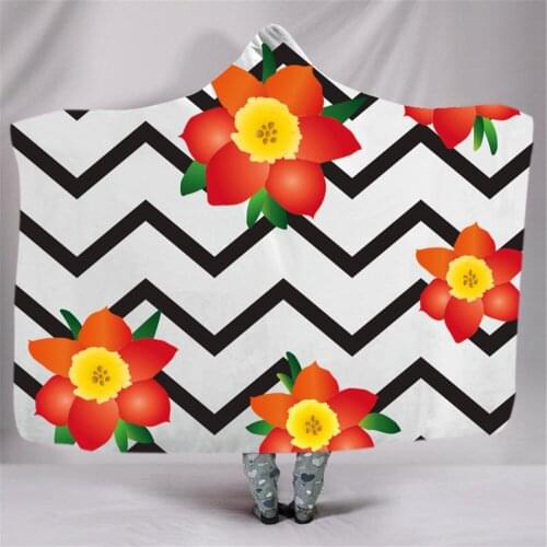 Flower Rose Printed Soft Blanket Warm Wool Velvet Hoodie Blanket Home Sofa Camping Cloth Harajuku Hooded Blanket Wholesale