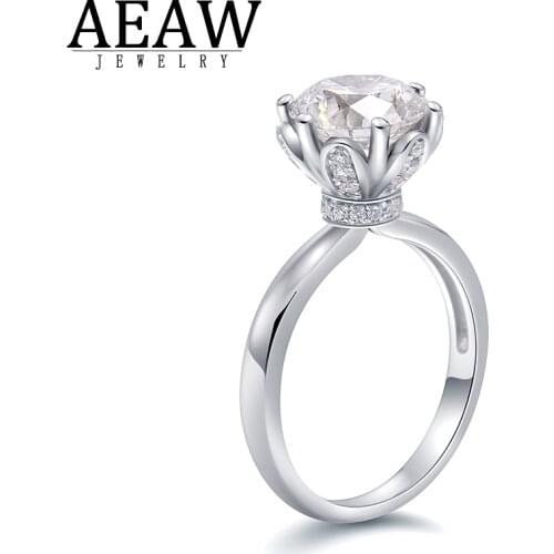 Real 14k White Gold Round Brilliant Cut Moissanite Engagement Halo Ring DF Color VVS1 Main Stone 2.0carat 8.0mm for Women