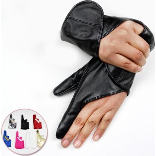 Fashion Female Three Fingers Exposed Thin Breathable PU Leather Punk Hip-hop Dance Glove Women Nightclub Show KTV Sing Glove A73