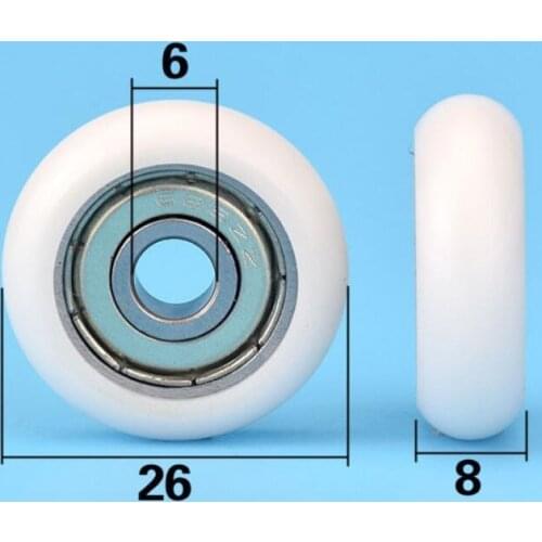 DuoWeiSi 6*26*8mm Plastic caster guide wheel door and window furniture pulley pom polyacetal nylon wheel bearing 51kg Inside 6mm