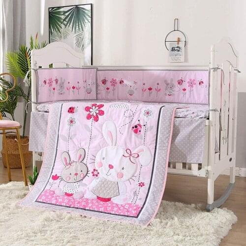 7PCS Rabbit Baby Bedding,100% Cotton Baby Bedclothes tour de lit bébé Bed Protector (4bumper+duvet+bed cover+bed skirt)