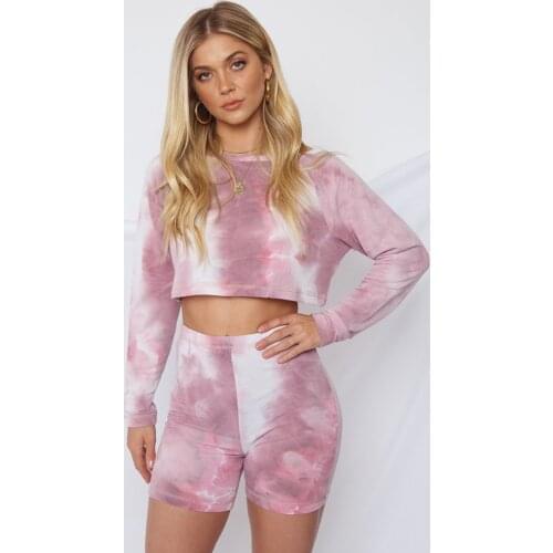 Casual Printing Tie-dyed Home Clothes Pants Cotton Comfortable Long-sleeved T-shirt Shorts Suit Yoga Pants Gym Exercise Set Hot