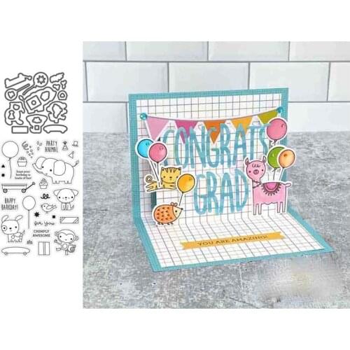 Cutting Dies & Clear Stamp Elephant Puppy Monkey Bird Small Trailer Balloon Handbook DIY Scrapbooking Paper Embossing Stencil