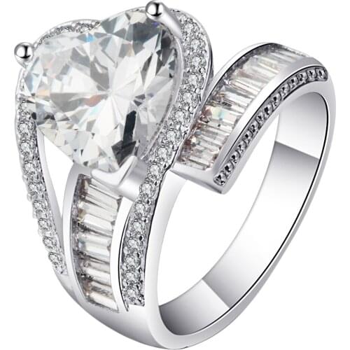 Seanlov Luxury Fashion Silver Color Bridal Set Ring For Women With Paved Micro Zircon Crystal Love Heart Wedding Jewelry