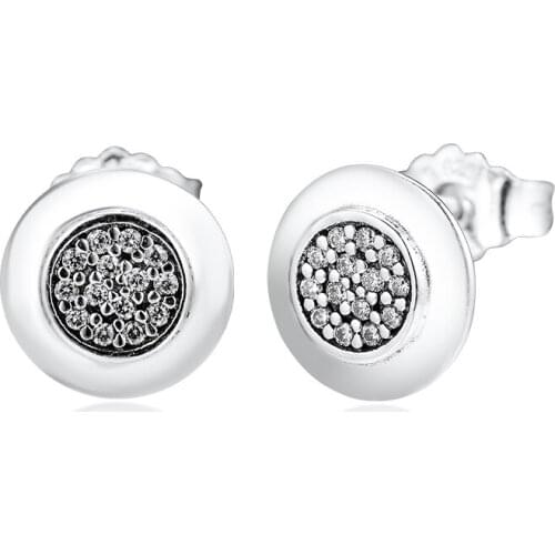 Compatible With European Jewelry Signature Stud Earrings With CZ 100% 925 Sterling Silver Jewelry DIY Wholesale 09E009