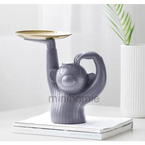 Nordic Monkey Figurine Fruit Home Furniture Storage Ornaments for Home Decoration Table Resin Statue Craft Sculpture Gifts mc