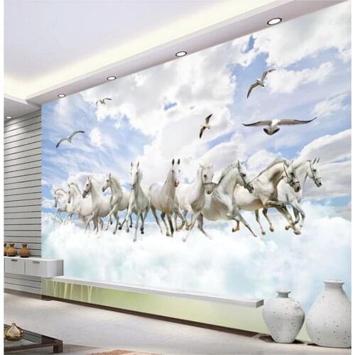 Modern wallpaper for living room White Horse 3D wallpapers Fashion Stereoscopic Scenery TV Background Wall Decoration Painting