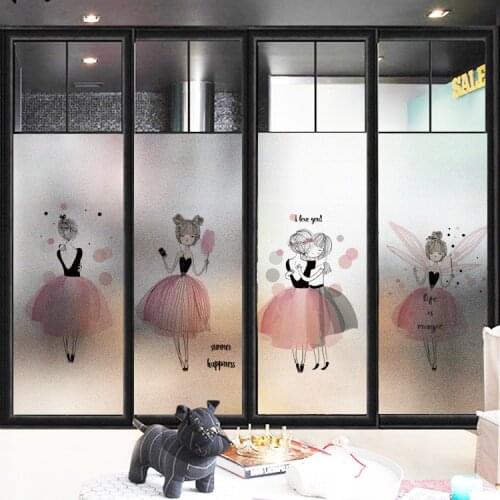 Customized Size Static Cling Window Film Pink Girl Pattern Decorative Privacy Protection Glass Foil For Kitchen Bathroom Bedroo