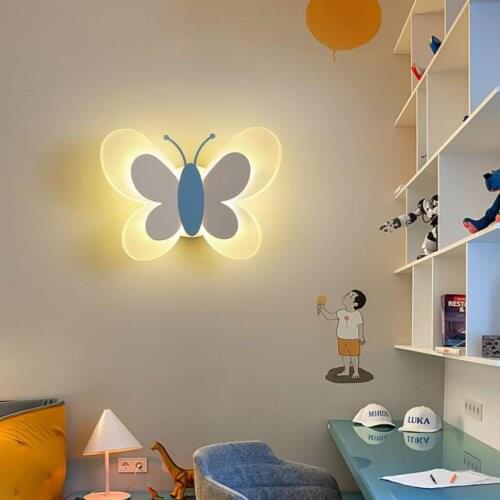 LED Butterfly Wall Lamp luminaria Children Room Wedding Acrylic Shade Led Wall Sconce Boy Girl Led Cartoon Wall Lighting Fixture