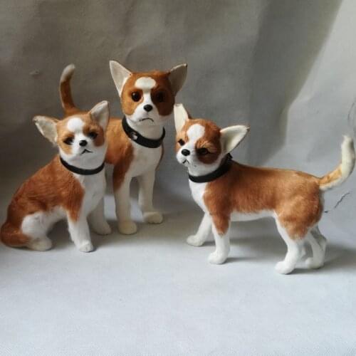 Simulation chihuahua hard model, plastic&fur dogs one lot/ 3 pieces handicraft prop home desktop decoration toy Xmas gift b1562