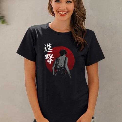 2021 Hot Sale Anime Titan Attack Woman Clothes Harajuku Cool T Shirt Shingeki No Kyojin Levi Printed Casual Cotton O-neck Tee