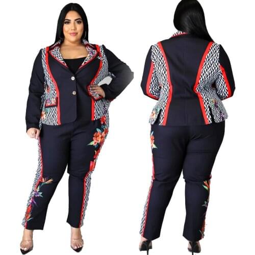 Autumn and winter models of large size womens suits Explosion models of black printing casual temperament small suits