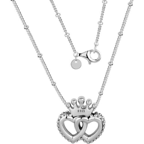 United Regal Hearts Necklaces for Women Beaded Chain Choker 925 Sterling Silver Necklaces Female Jewelry Love Pendant Necklaces