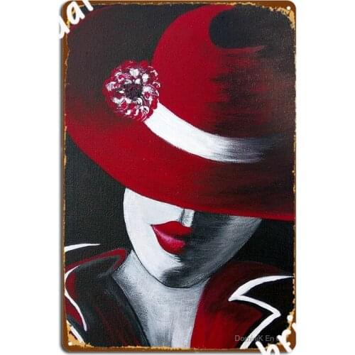 Woman With Hat Poster Metal Plaque Club Bar Cinema Kitchen Funny Mural Painting Tin Sign Posters
