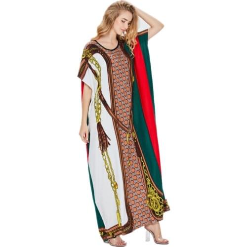 Summer 2021 New Muslim Ladies Big Swing Dress 2XL Loose Round Neck Middle East Short Sleeve Dress Gown Leisure Dubai Abaya