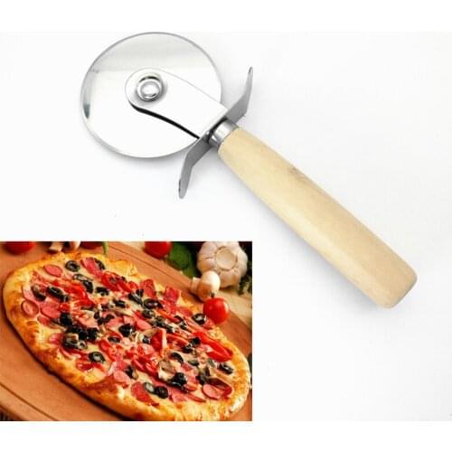 1 pc Round Pizza Cutter Stainless Steel With Wooden Handle Pizza Knife Cutter Pastry Pasta Dough kitchen Baking Tools