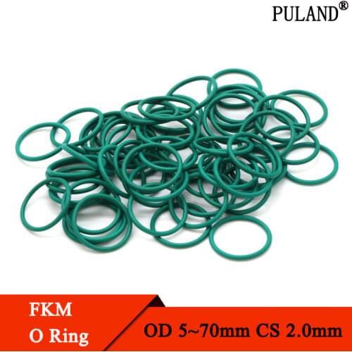 10pcs CS 2mm OD 5~60mm Green FKM Fluorine Rubber O Ring Sealing Gasket Insulation Oil High Temperature Resistance Green