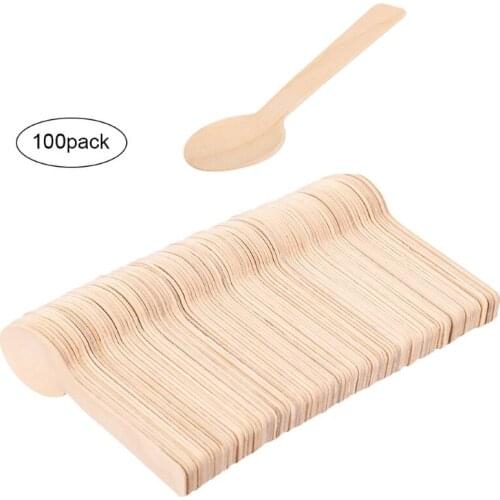 100pcs Disposable Wooden Spoon Wedding Party Tableware Cake Ice Cream Western Dessert Cheese Wooden Spoon Kitchen Biodegradable