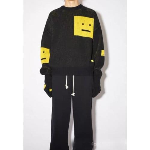 2021 Ac Studios Crew neck Pullover loose black smiley sweater oversize sweater womens fashion