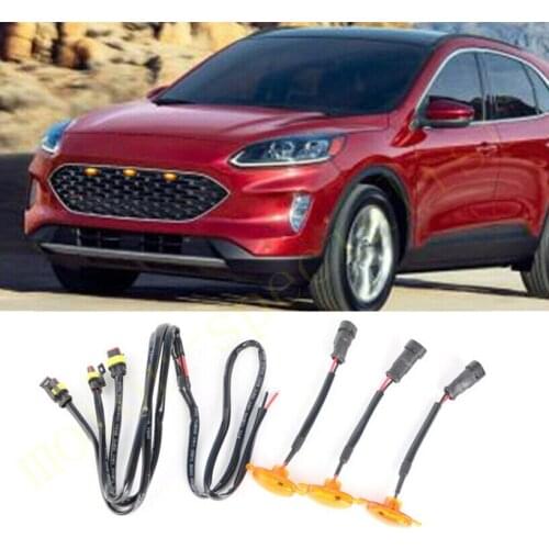 3pcs LED Car Front Grille LED Amber Light Raptor Style Light Kit Decor W/ Wire Speed For Ford Escape 2021