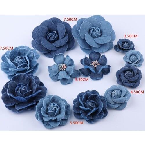 5pcs/lot Blue Denim Fabric Flowers DIY Hair Accessories Supplies Clothes Hats Dress Decoration Flower Handmade Headdress Craft