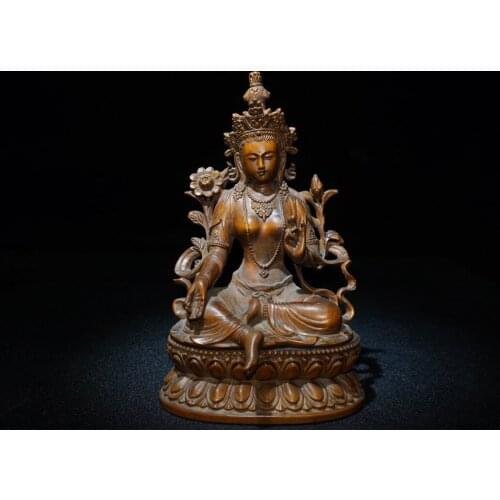 8" Chinese Seikos Bronze Green Tara Buddha Statue Bodhisattva Tara Avalokitesvara Holy Salvation Buddha Enshrine the Buddha