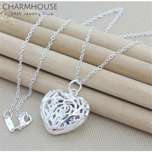 925 Silver Necklaces For Women Hollow Heart Pendant & Necklace Collier Femme Fashion Jewelry Accessories Bijoux Party Gifts
