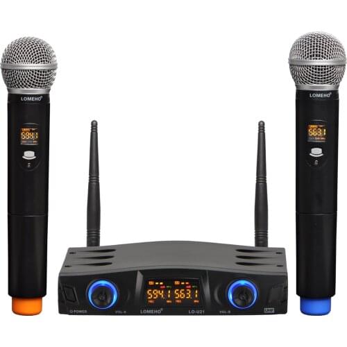 LOMEHO LO-U21 2 Way 2x16 Adjustable Frequency 2 Handheld LCD Screen Party Church School Dj Meeting Karaoke Wireless Microphone