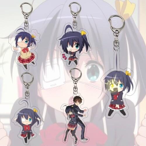 Anime Love Chunibyo & Other Delusions Keychain Takanashi Rikka Catoon Print Transparent Acrylic Pendant Key Chain Ring Fans Gift