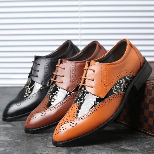 CIMIM Brand Luxury Men Shoes Italy Fashion Leather Dress Shoes Pointed Toe Bullock Oxfords Men Wedding Formal Shoes Men Office
