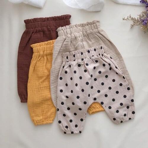 Baby Girl Pants Summer Spring Korean Loose PP Pants Casual Bloomers Toddler Cotton Linen High Waist Trousers 0-3Y