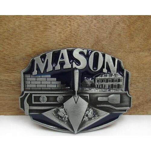 BuckleClub wholesale zinc alloy retro western blue enameled MASON jeans gift belt buckle FP-02227 for men 4cm width loop