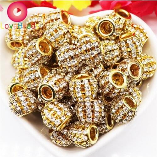 10Pcs Gold Crystal Glass Rhinestone Large Hole Round Ball Beads Fit DIY Pandora Charms Bracelet Women Crafts Snake Chain Jewelry
