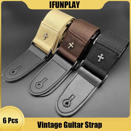 6pcs Vintage Guitar Straps Leather with Pick Pocket for Electric Acoustic Folk Calssical Guitarra Vintage Cross Personality