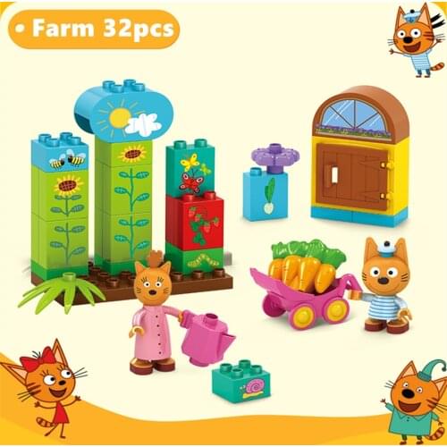 32pcs Three Little Kittens Action Figure Kid E Cats Building Blocks Toys Russian Cartoon Tri Kota Cookie Pudding Candy Три кота