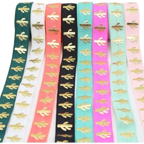 5/8" Gold foil Cactus FOE fold over elastic for DIY accessories welcome custom printed