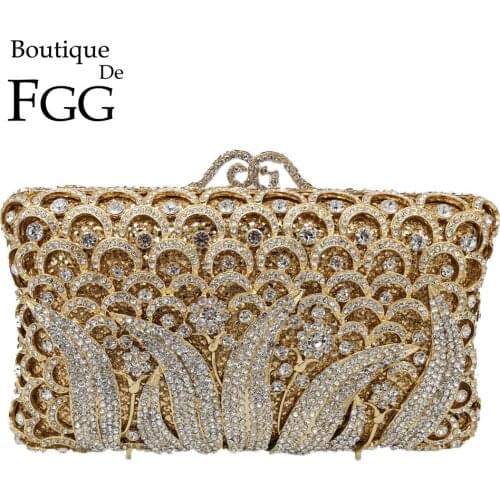 Boutique De FGG Elegant Women Flower Clutch Crystal Evening Bags Diamond Metal Minaudiere Handbags Wedding Party Dinner Purses